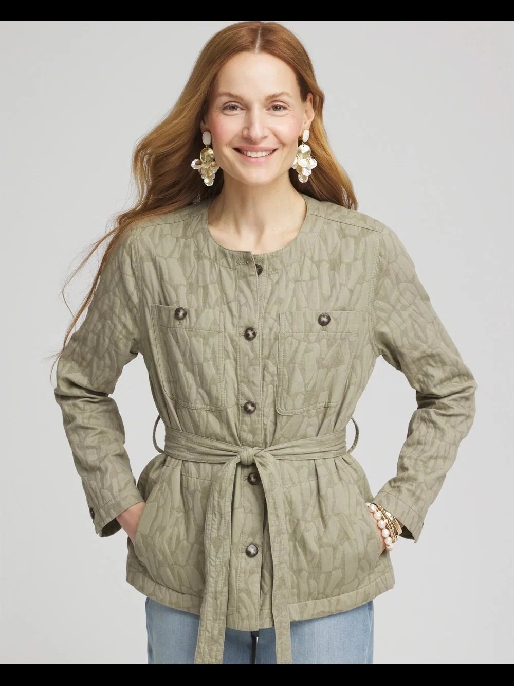 Chicos Jacquard Gauze Belted Jacket XL